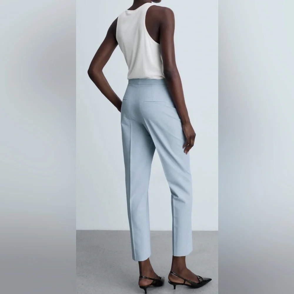 Mango Blue Trousers with Elegant Draped Design NWT - Size 8